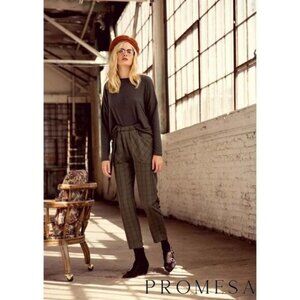 PROMESA Women's Crossing the Line Cropped Plaid Belted Straight Leg‎ Pants